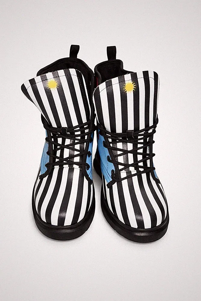 Striped Psychedelic Nature Combat Boots Sun Mushroom Lace Up Size 10
