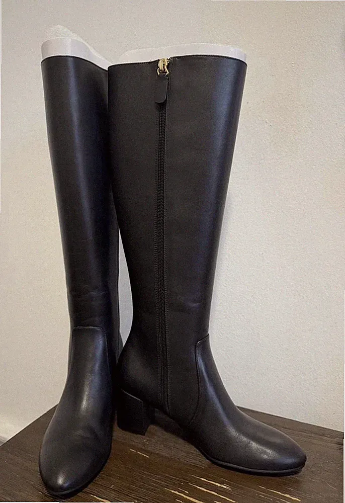 Stuart Weitzman Ariana 60 Zip Knee-High Black Leather Boots Almond Toe Sz 6