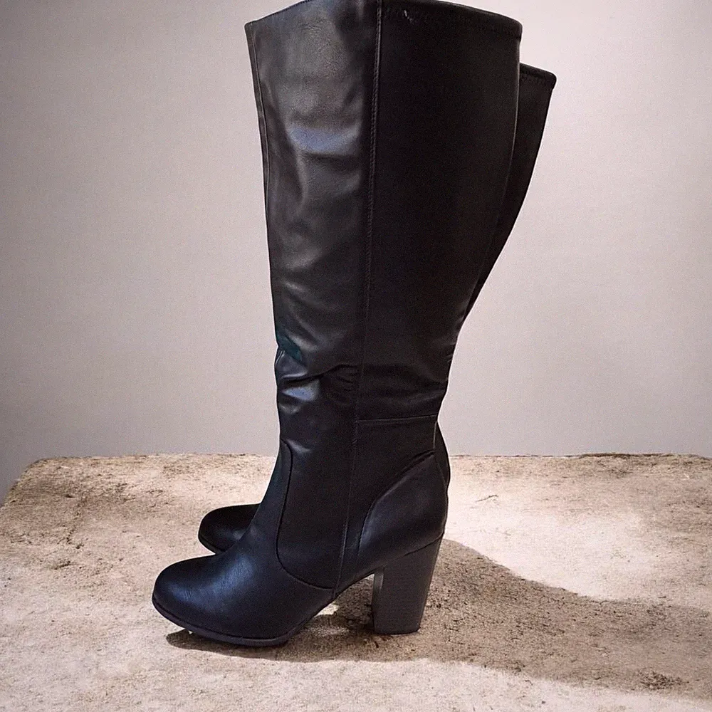 Style And Co Black Wide Calf Knee High Boots Block Heel Fall Winter Corpcore Job