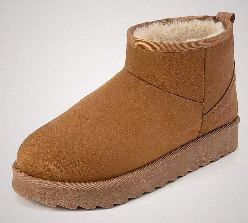Suede Classic Winter Snow Boots Faux Fur Lined Slip On Ankle Womens Size 9 Brown