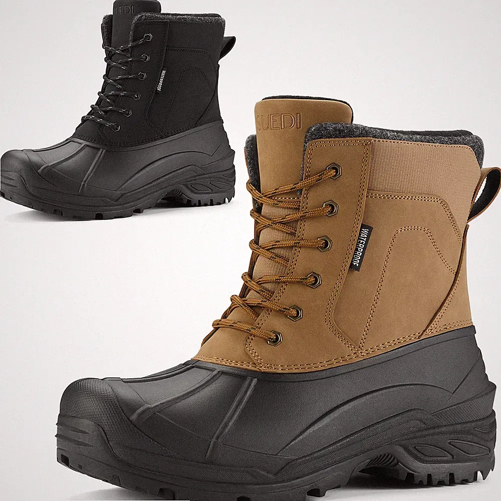 SUEDI Men's Waterproof Winter Snow Boots Warm Duck Rain Boots Outdoor Hiking Ski