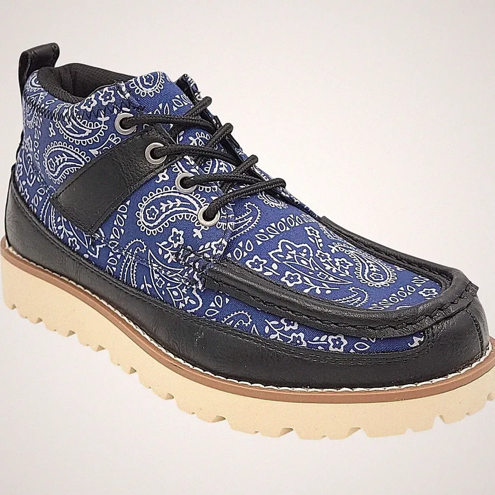 Sun + Stone Men Kohen Lace Up Chukka Boots US 7.5 Navy White Paisley