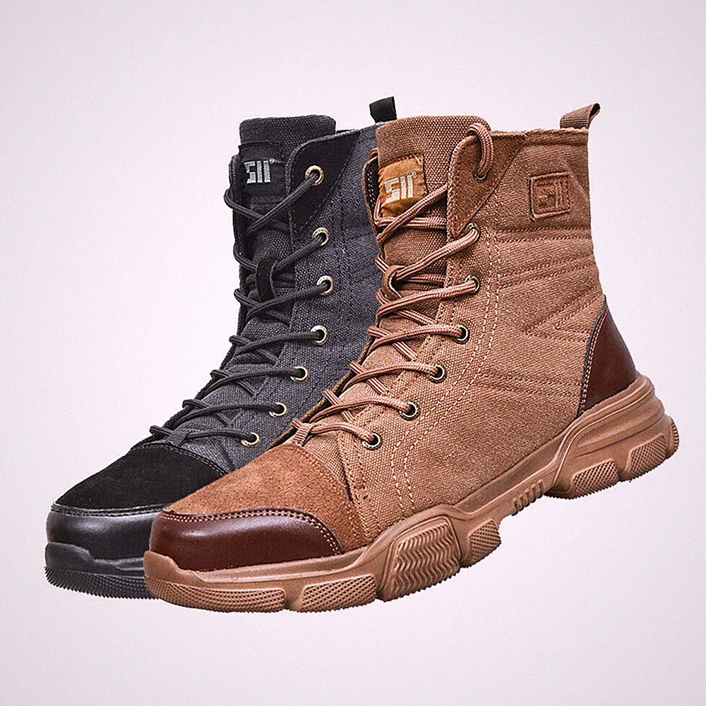 SUYSTEX Mens High Top Safety Shoes Indestructible Steel Toe Work Boots Hiking