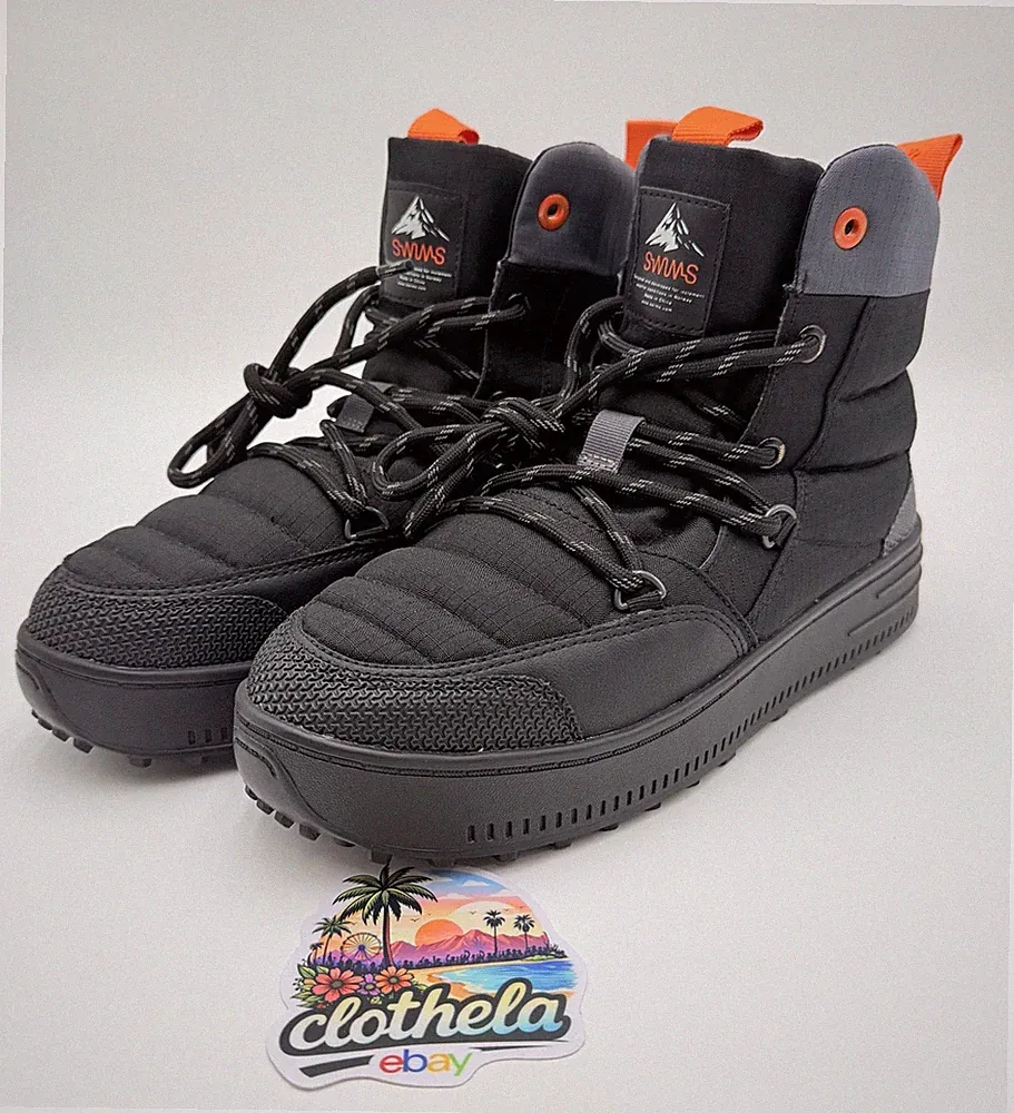 SWIMS Men 8 Women 9.5 Snow Runner Black Orange Insulated High-Top Snow Boots