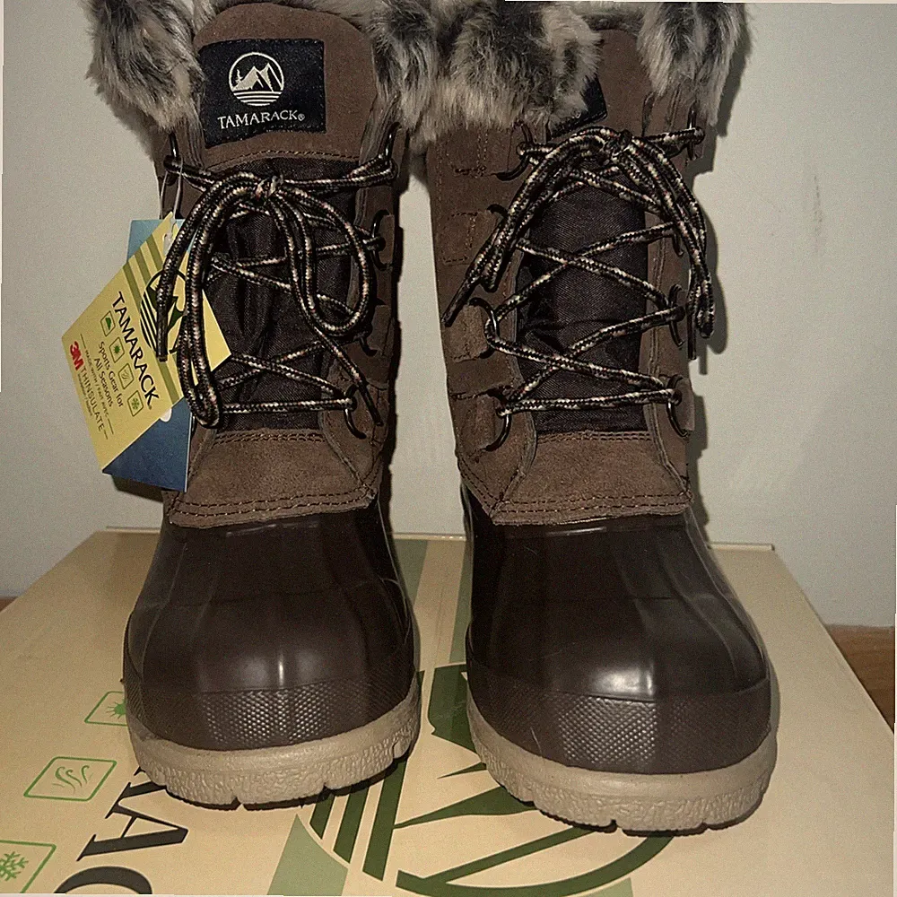 Tamarack Womens Snow Boots 6 Brown Suede Lace Up Faux Fur Lined Water Resistant