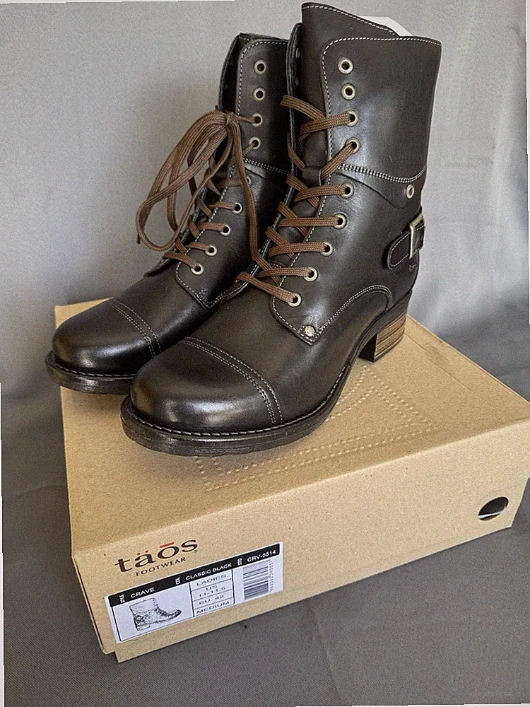 Taos Crave Women’s Black Mid-Calf Lace-Up Buckle Zip Combat Boots 11-11.5