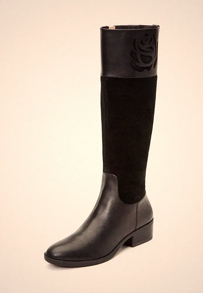 Taryn Rose Georgia Black Leather Tall Riding Boots Women's US 9B
