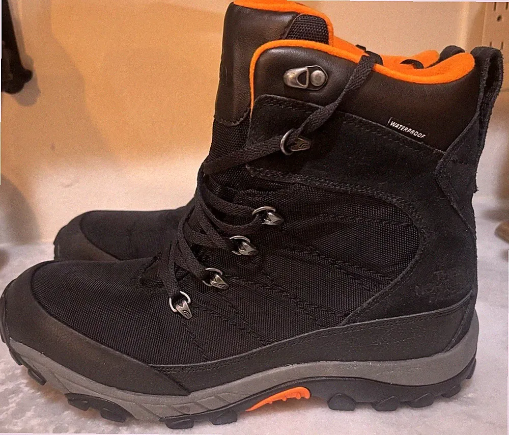 The North Face Waterproof Hiking Boots Black Orange Men's Size 10 NF00CU44