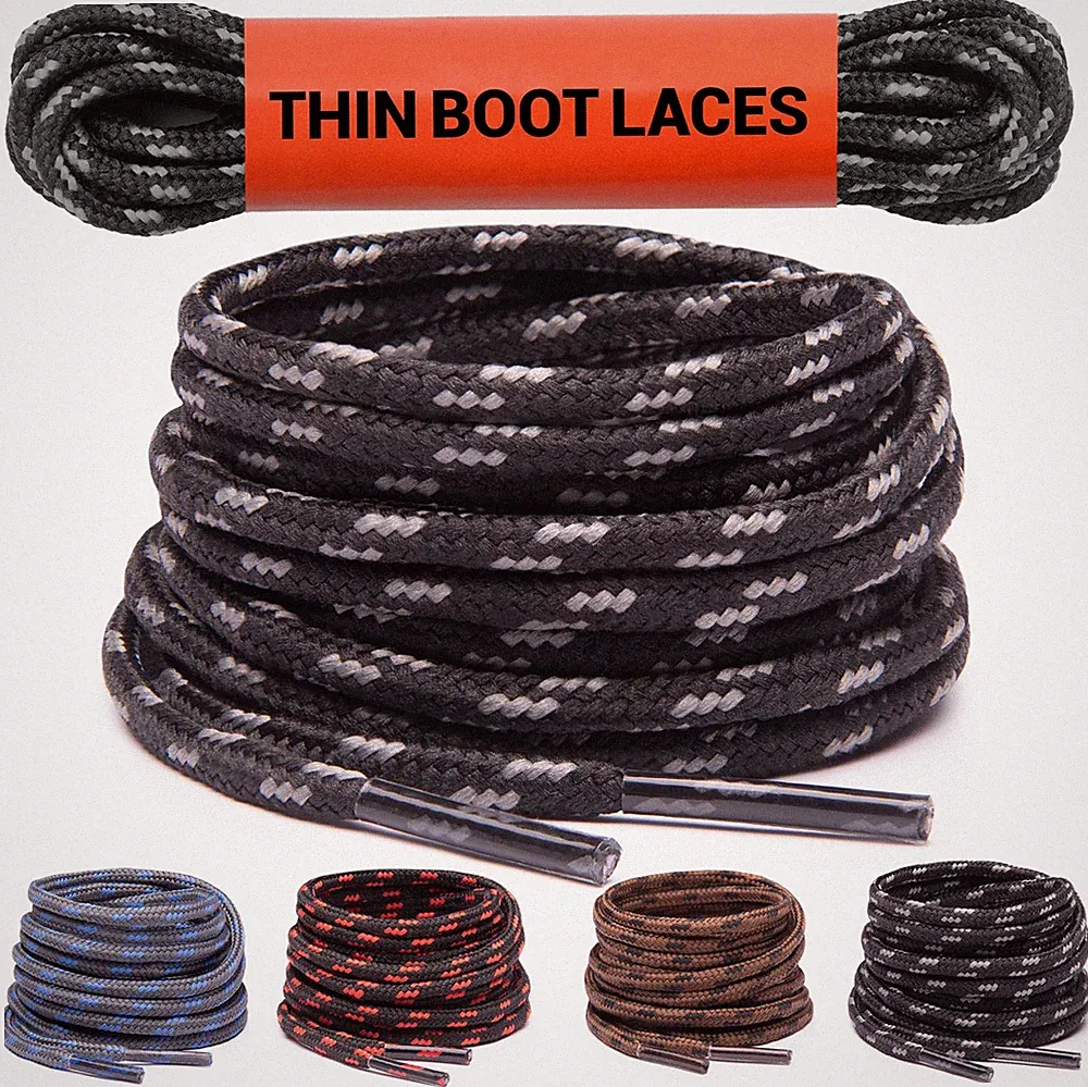 Thin Round Boot Laces for Work Boots Hiking Shoes 1 Pair Heavy Duty Shoelace...