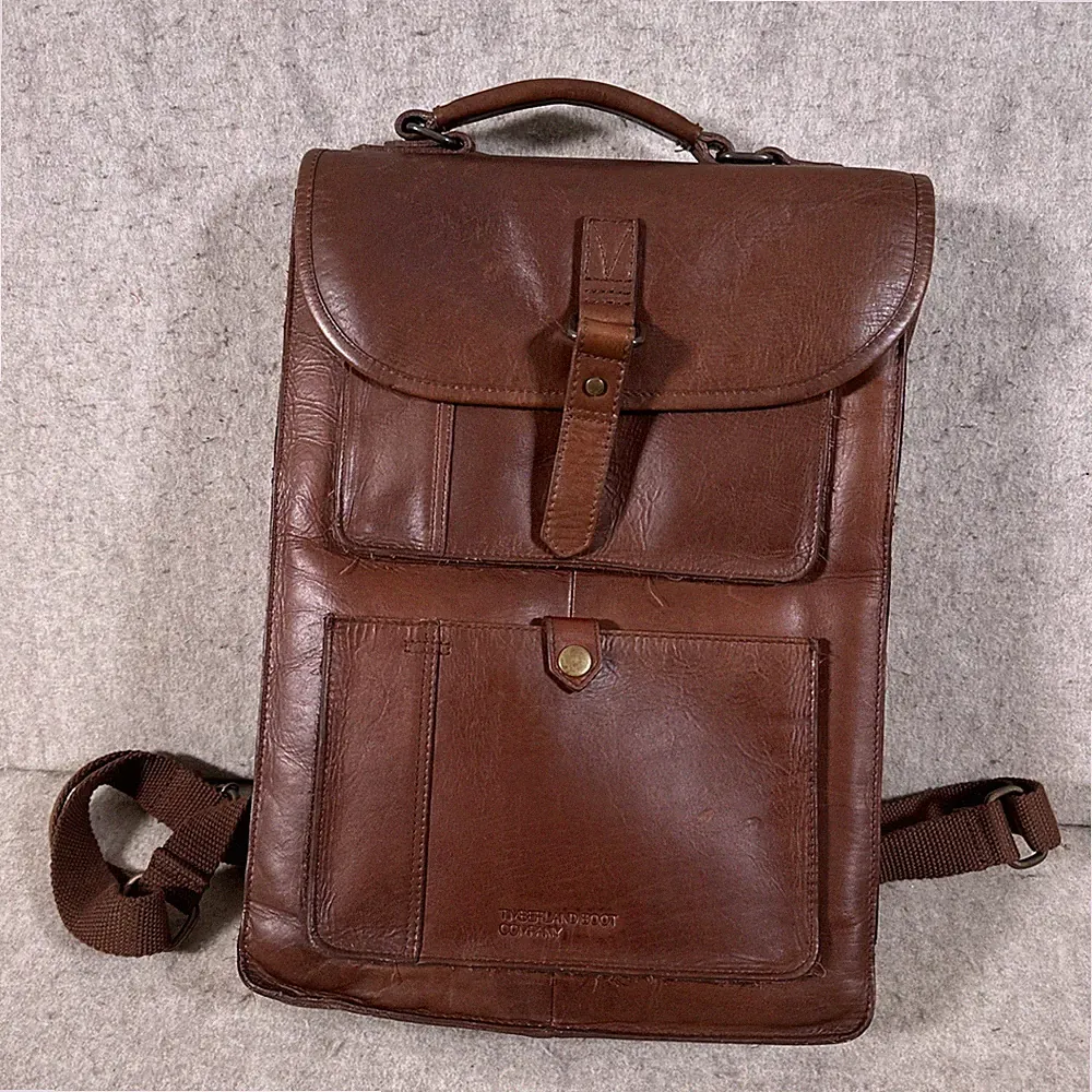 Timberland Boot Company Brown Leather Backpack Pockets Zipper Snap