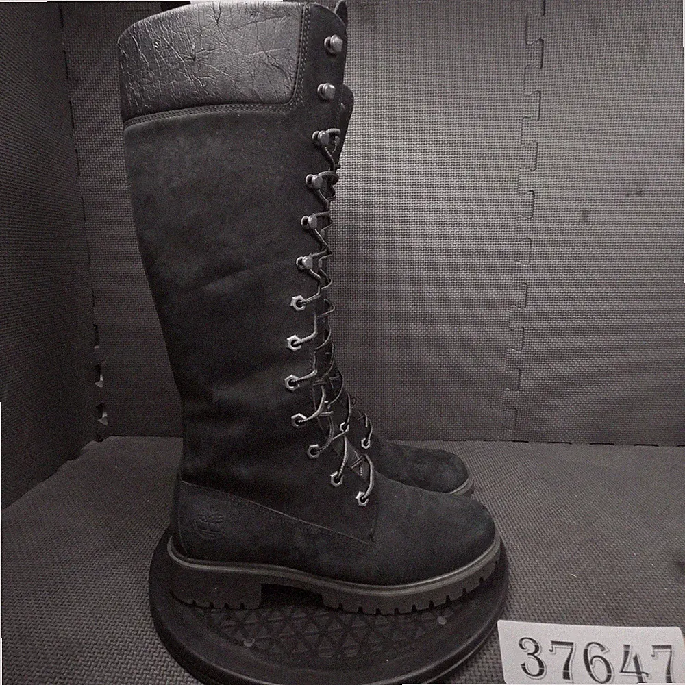 Timberland Boots Womens Size 7 Black Nubuck Knee High Lace Up Combat Lug Sole