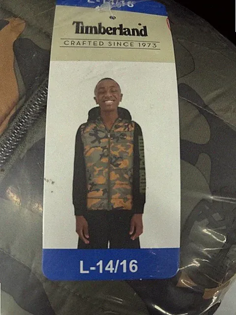 Timberland Boys Kids Puffer Coat Full Zip Hooded Jacket (Camouflage, L-14/16)NWT