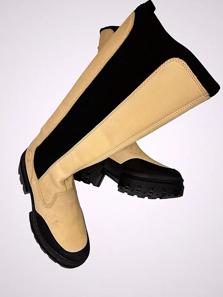 TIMBERLAND Everleigh Stivale Donna Yellow Nubuk Beige Moto Combat Knee High 8.5