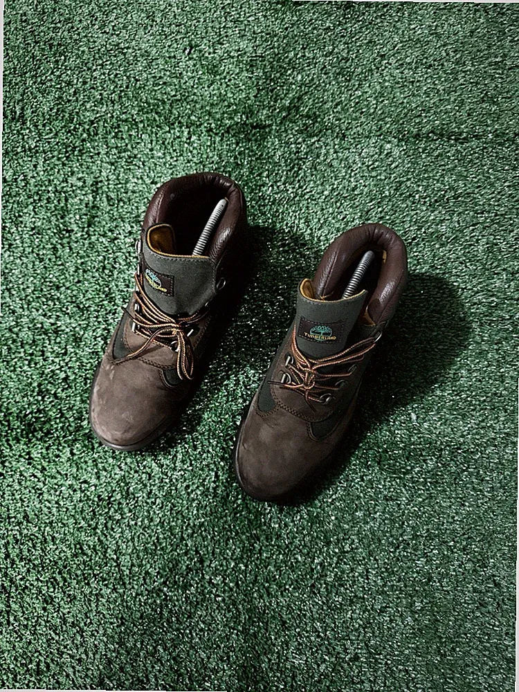 Timberland Field Boots Mens Size 8 Brown Green Nubuck Waterproof Hiking A18A6