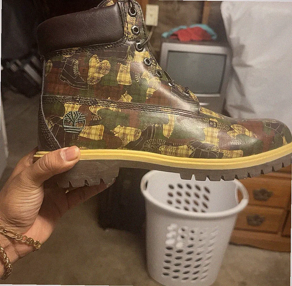 Timberland Men's Combat Boots Plaid Leather Brown Green Lace Up Size 11