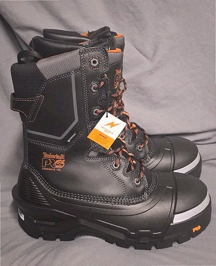 Timberland Pro Pac Max 10" Comp Toe WP Work Boots Black Orange Men Size 9W NWB