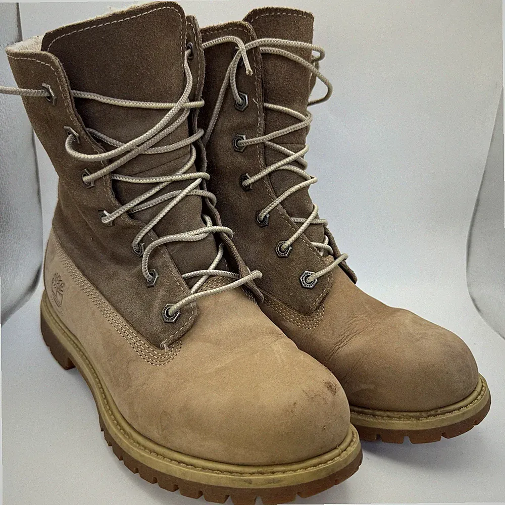 Timberland Work Boots Womens Teddy Fleece Shearling Brown Leather Size 7.5
