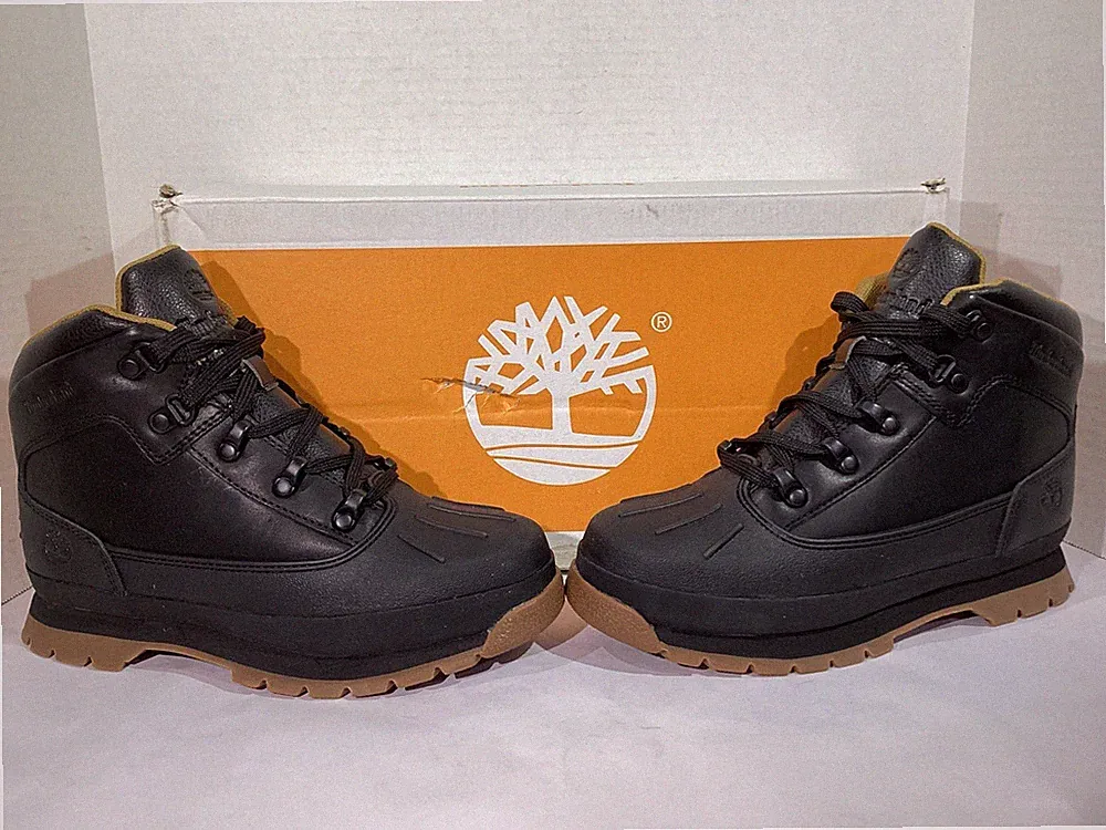 Timberland Youth Size 4.5 EU 37 Black Euro Hiker Shell Toe Hiking Boots AJ-561