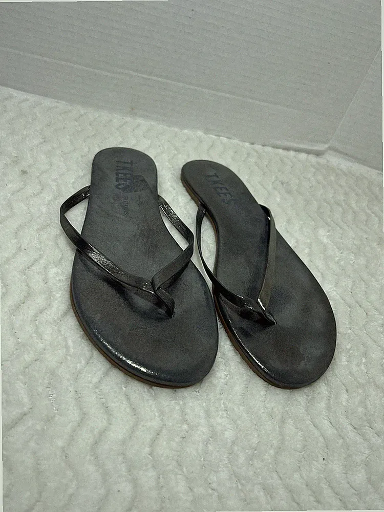 TKEES Blink Gray Metallic Flip Flop Shimmer Glitter Sandals Slim Strap US 8 EU39