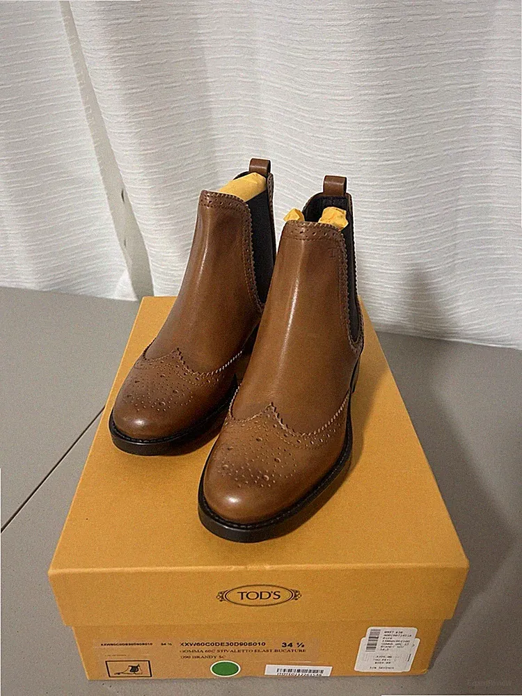 Tod’s Brown Black Leather Brogue Chelsea Ankle Boots Lined Women – EU 34.5