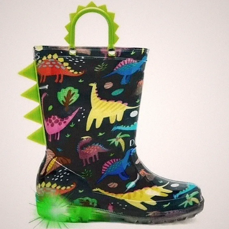 Toddler Boys Rain Boots Dinosaur w/heals that Light Up Size 2