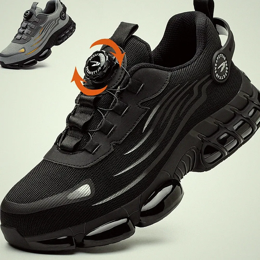 Toe Boots Men Rotating Work Sneakers Cap Buckle Safety Breathable Steel Shoes