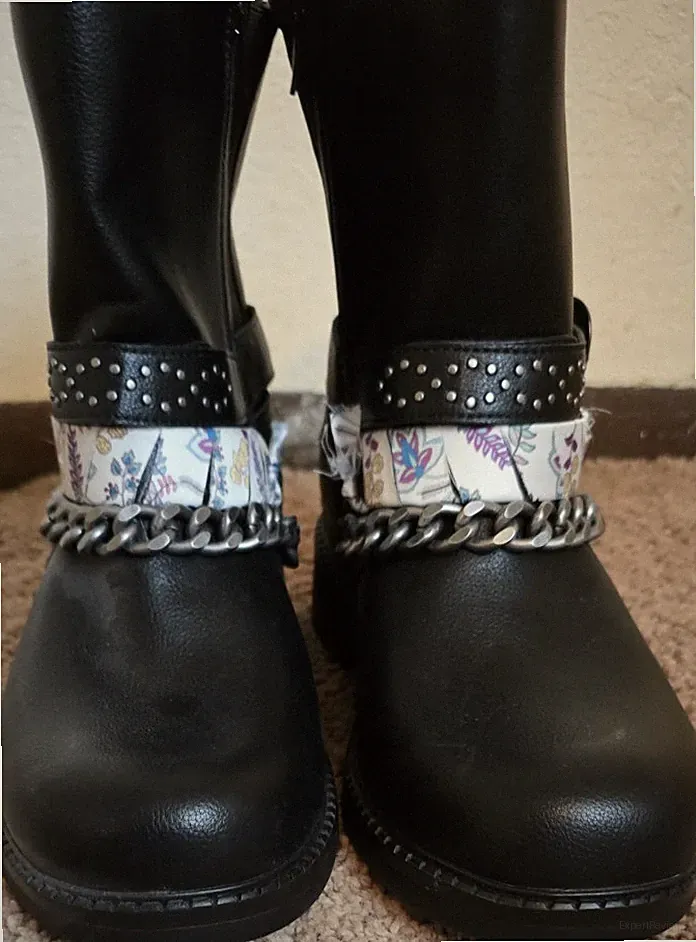 Torrid Black Wide Biker Studded Buckle Chain Ankle Bootie US 9.5 Faux Leather