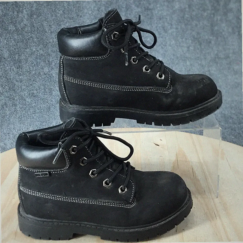 Trail Guide Boots Youth 1 M Eli Hiking Black Faux Leather Lace Up Ankle 486769
