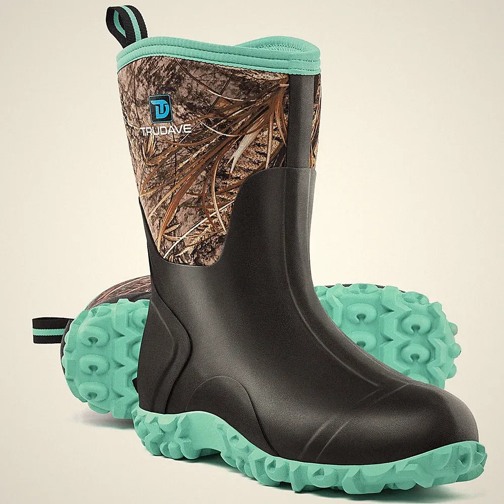 Trudave Rubber Boots for Women with Steel Shank, 6mm Neoprene Mid Calf Rain B...