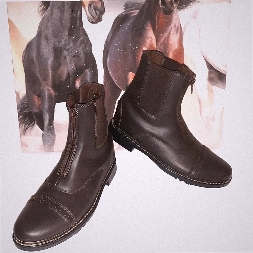 Tuff Rider Leather Womens Front Zip Paddock Brn Boots Sz 8 Cushion 3042 Riding