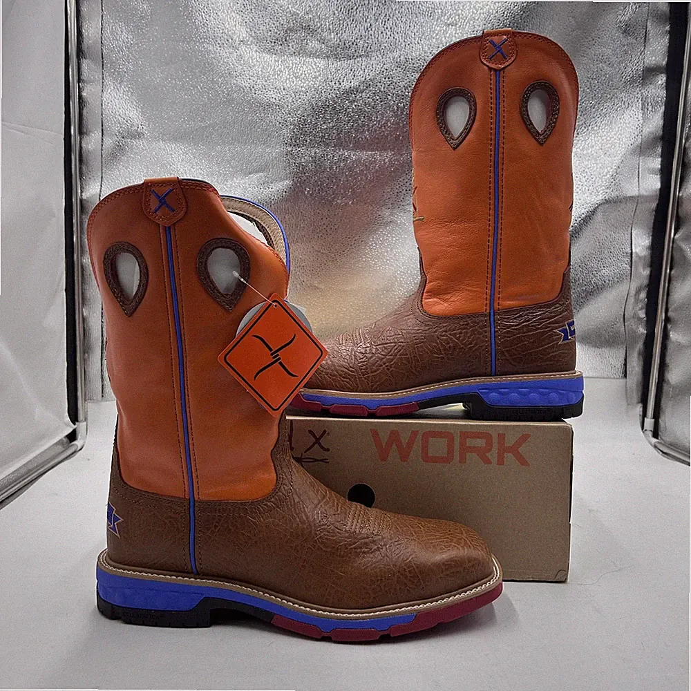Twisted X MXBA003 Work Boots Mens Size 10.5 Bullhide Orange Alloy Toe Western