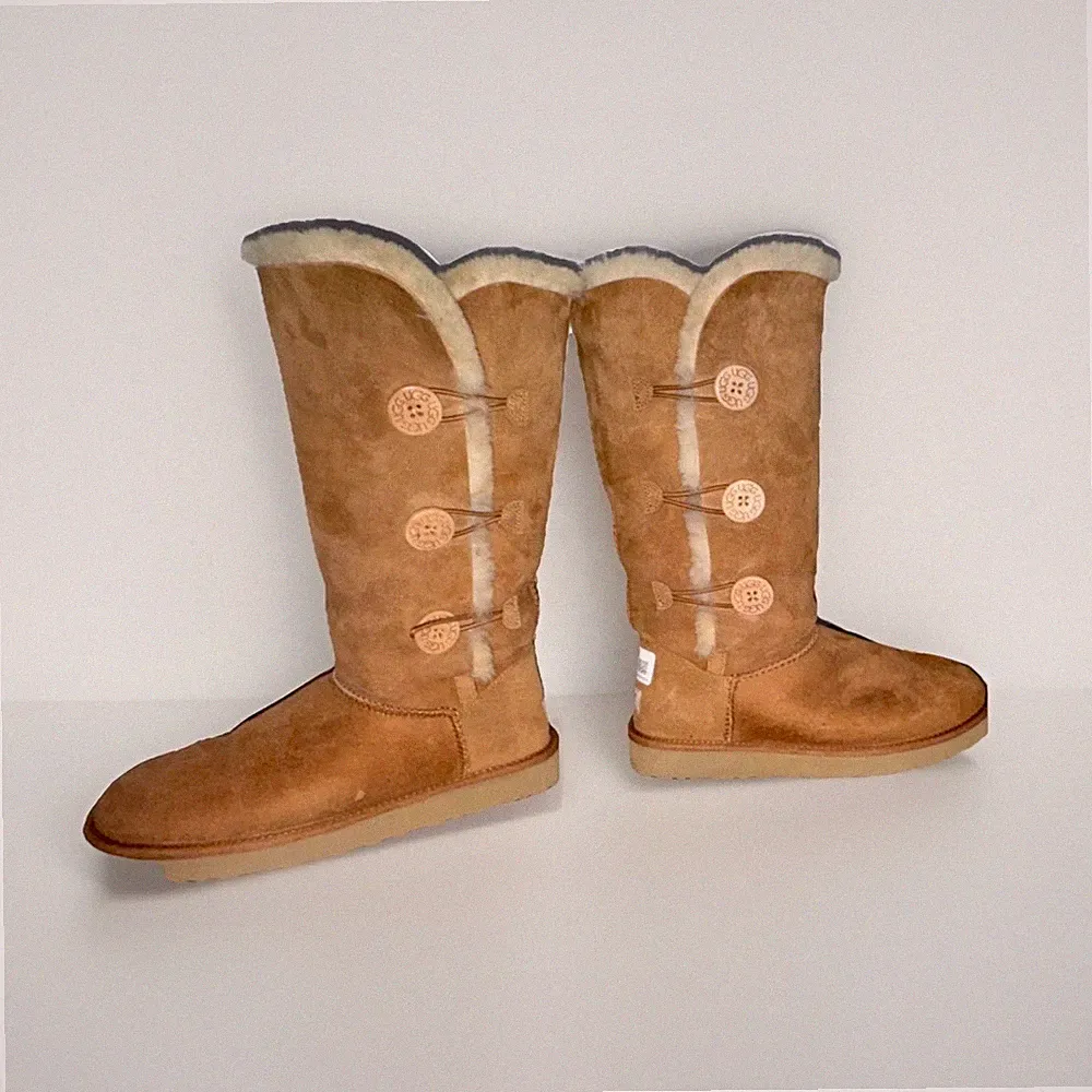 UGG Australia Bailey Button Knee High Suede Sheepskin Boots Brown Women's 10