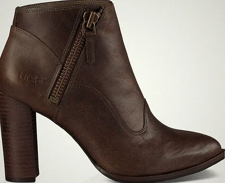 Ugg Australia Boots Dolores Zip Leather Ankle Bootie Heeled Arch Support 9 Used