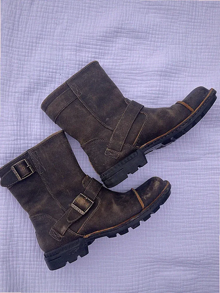 Ugg Australia Rockville Leather Men's size 8 Motorcycle Buckle Boots S/N 3043