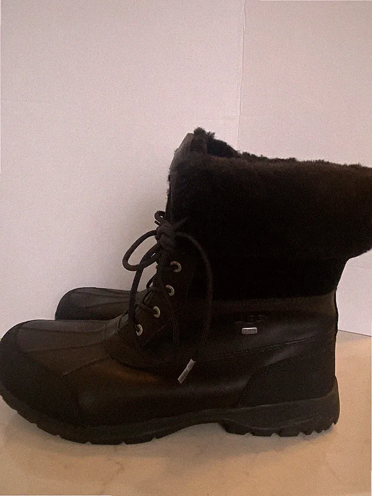 UGG Butte Black Cold Weather Snow Waterproof Leather Fur Boots Mens Size 17