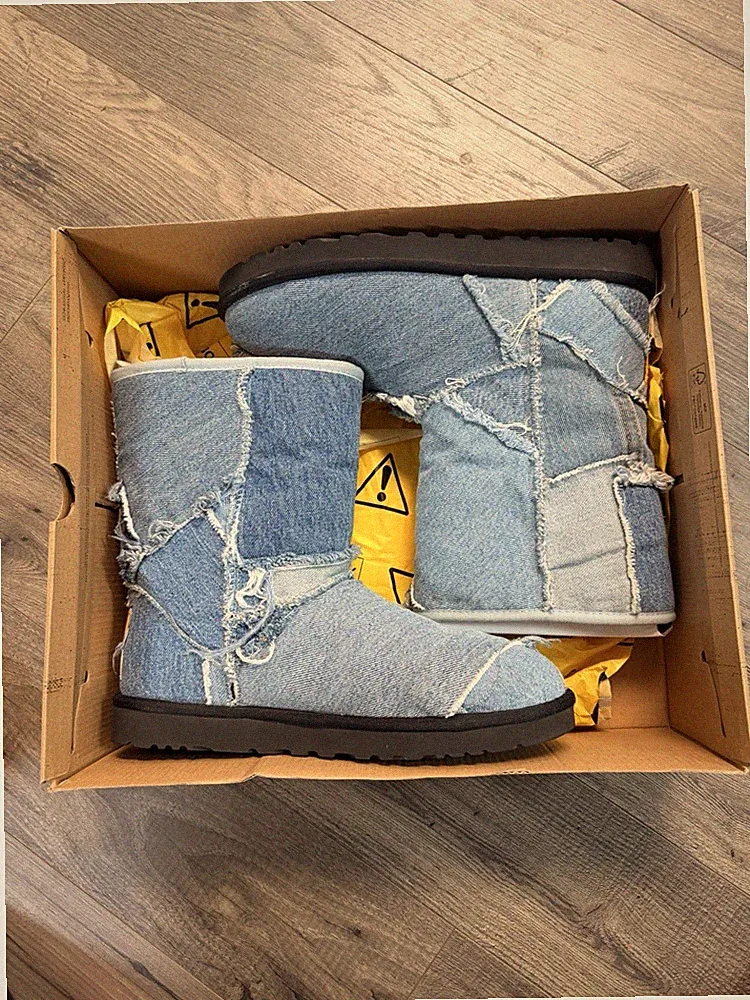 UGG Gallery Dept. Patchwork Denim Mid-Calf Women's Snow Boots Comfort Pull On