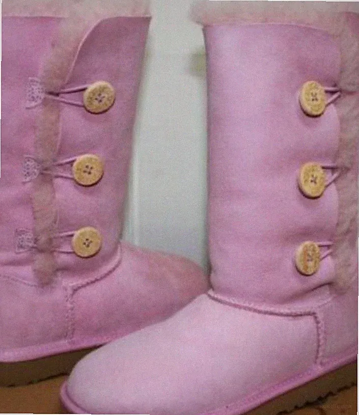 UGG Girls Pink Mid-Calf Button Fur Lined Snow Boots Suede Rubber Sole