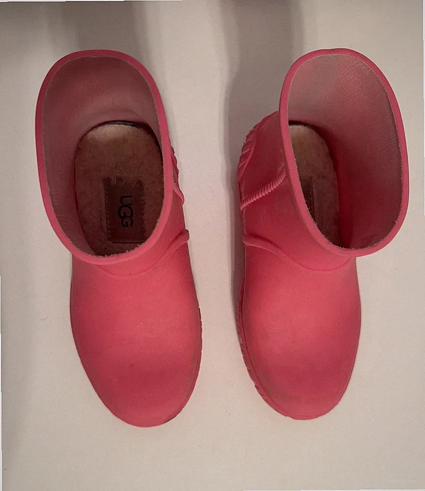 UGG Pink Girl Kids Rain Boots Rubber Waterproof Faux Fur Lined Size 13