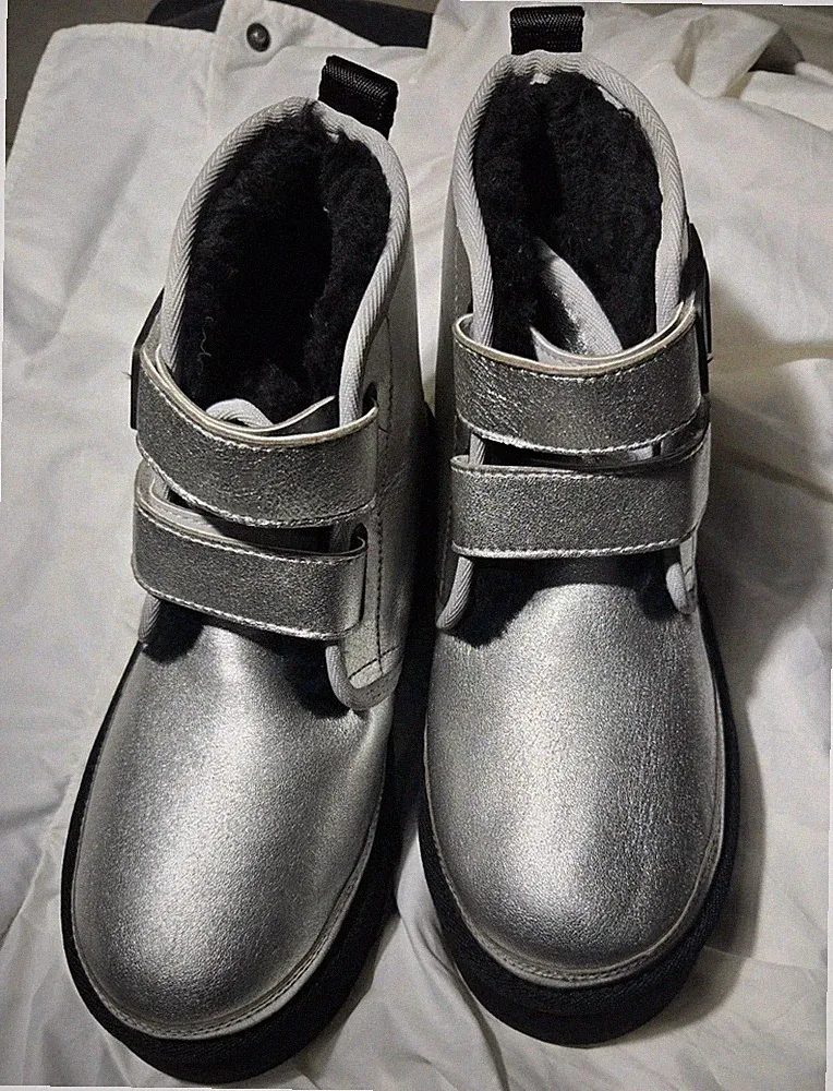 UGG Silver Hook & Loop Faux Fur Lined Women's Ankle Bootie US 4 EU 36