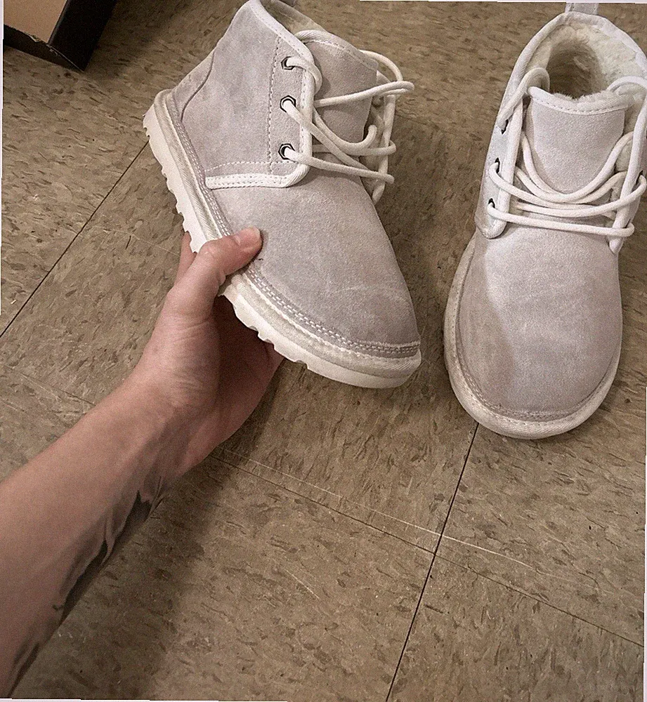 UGG Women's Lace-Up Lined Suede Chukka Boots Gray White US 7