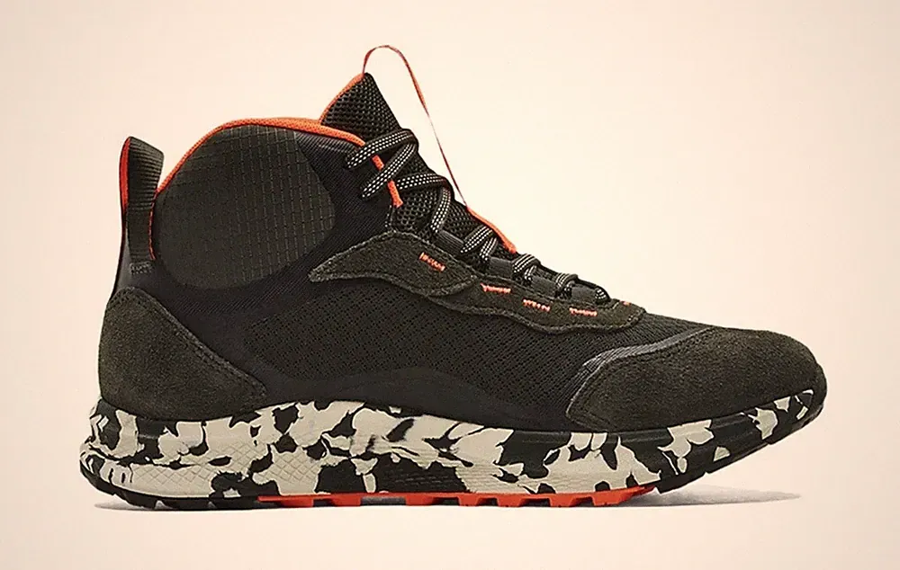 Under Armour Hiking Boots Black Orange White High-Top Camouflage Sole