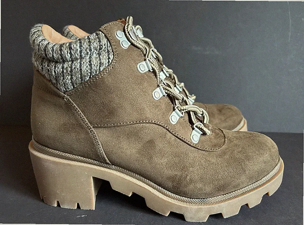 Universal Thread Womens Olive Noelle Heeled Hiking Boots Size 9.5 Side Zip NWT