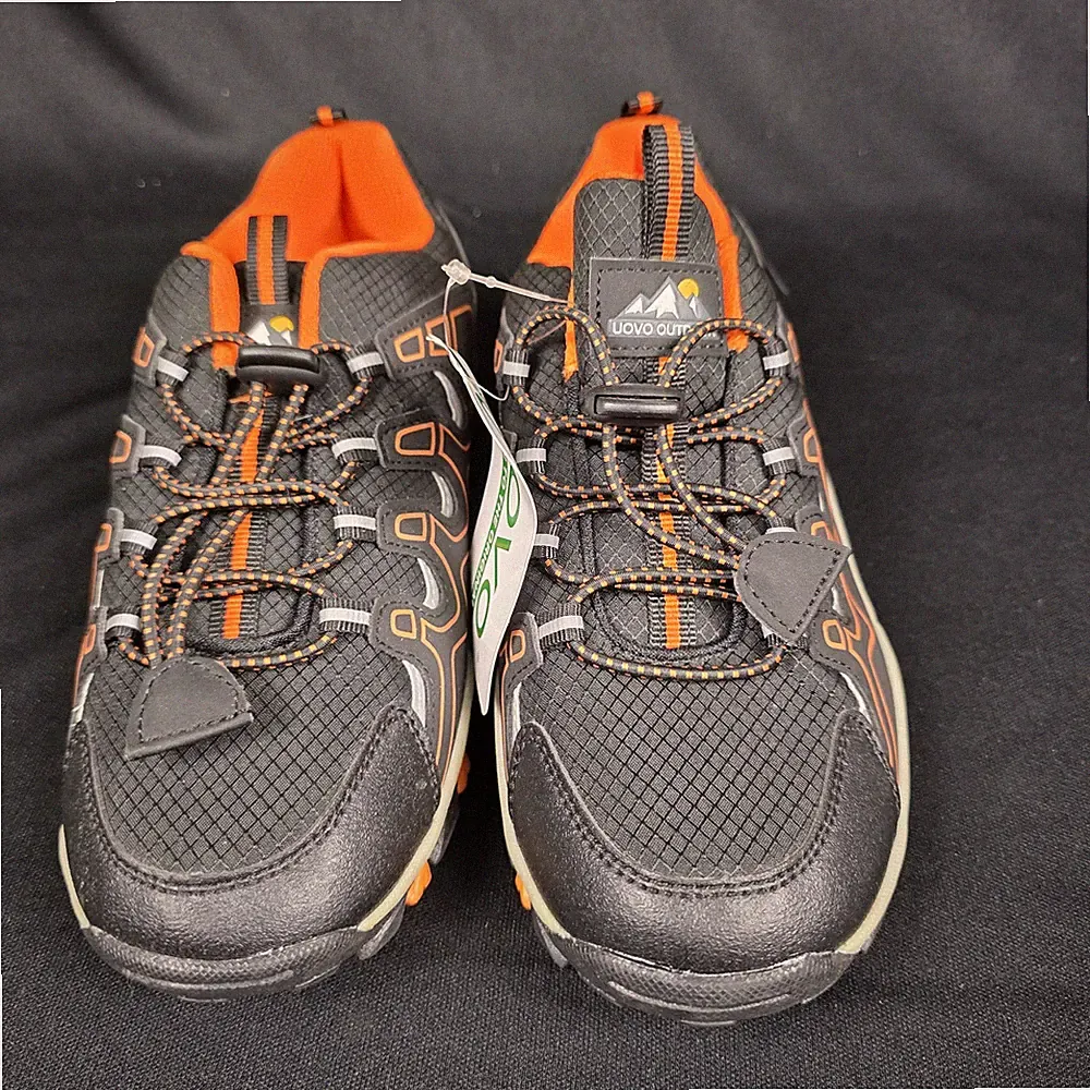 UOVO Kids Unisex Hiking Shoes Trail Sneakers Black Orange Speed Laces Size 5