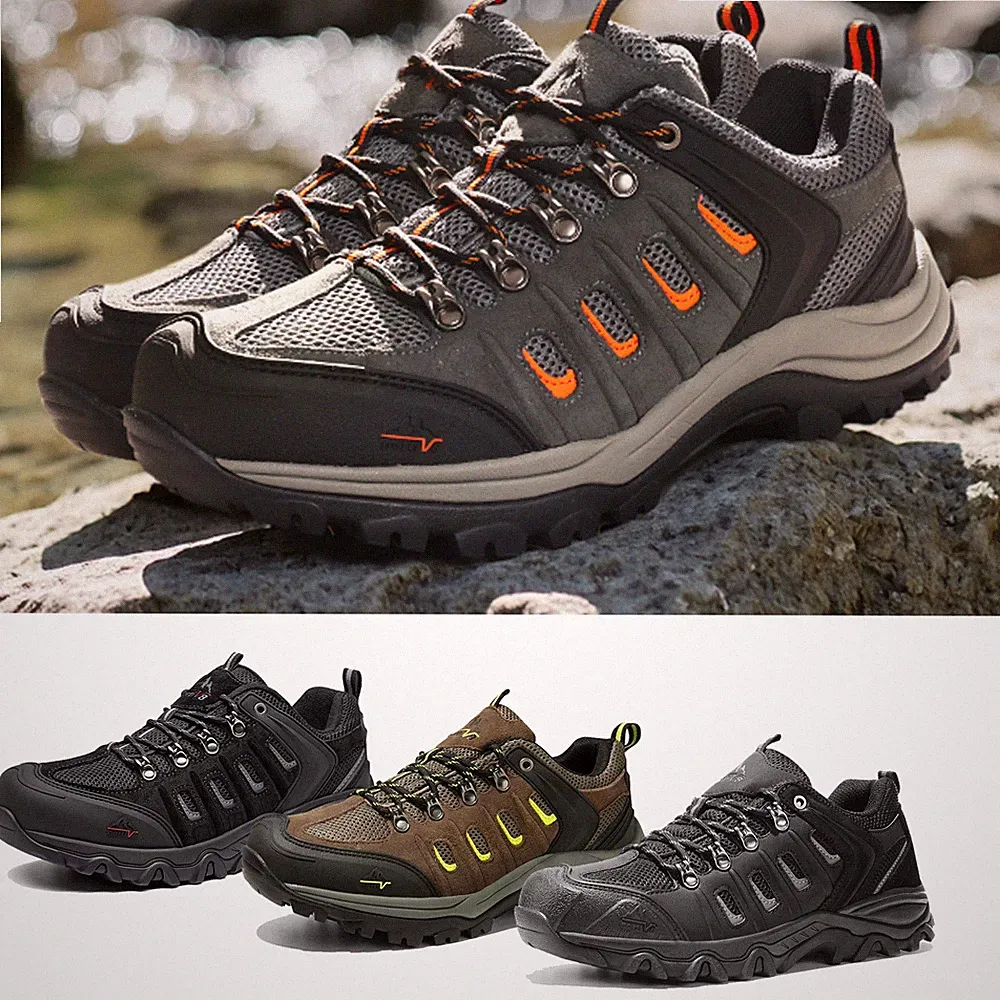 US Men's Waterproof Hiking Shoes Non-slip Leather Outdoor Indoor Climbing Shoes
