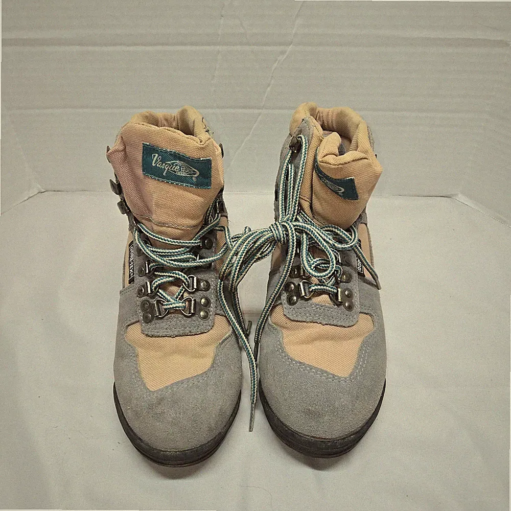 Vasque Youth Size 5 Hiking Gray Teal Nubuck Lace Up Ankle Boots Shoes Euc