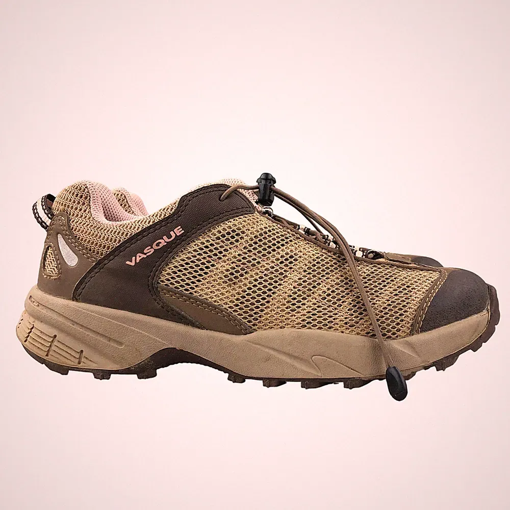 Vasque Youth Size 5M Brown Tan Faux Leather Quick Lace Breathable Hiking Shoes