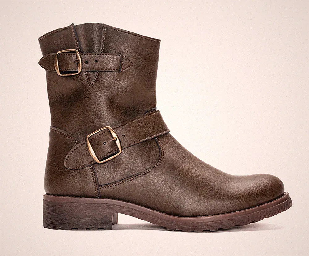 Vegan boot biker rock casual adjustable straps zipper in green olive breathable