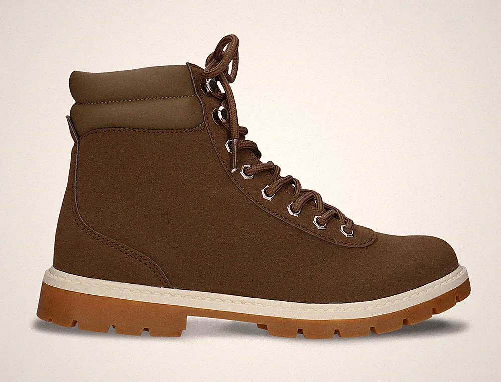 Vegan boots hiking mountain trekking winter ankle collar padded brown-greenish