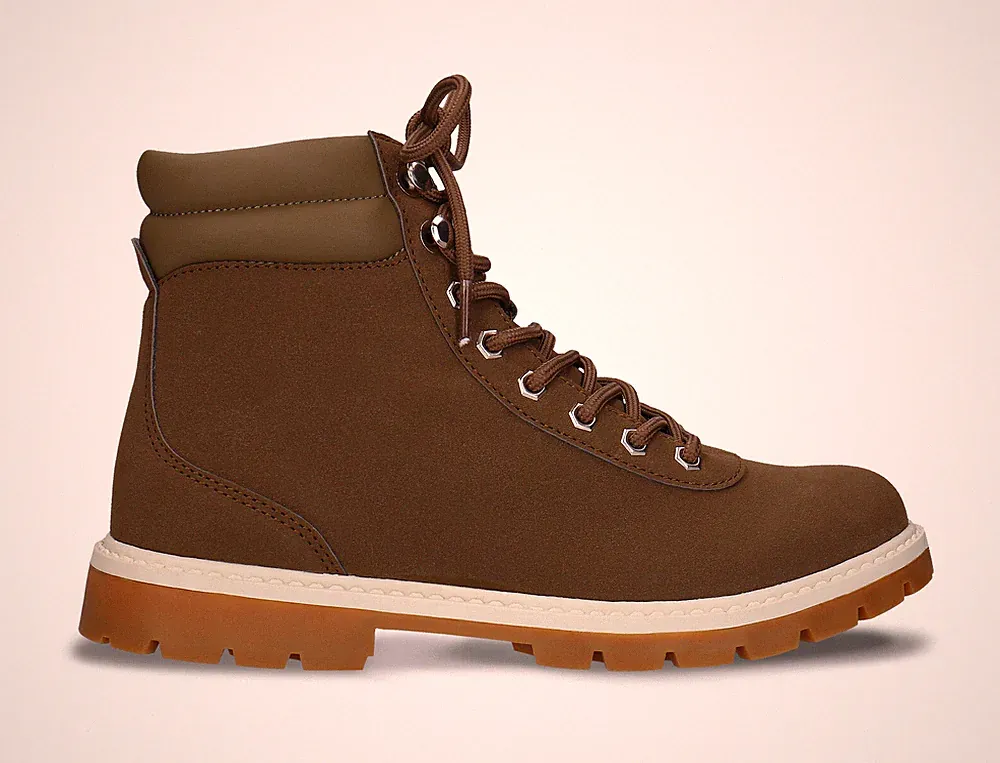 Vegan boots hiking mountain trekking winter ankle collar padded suede-like green