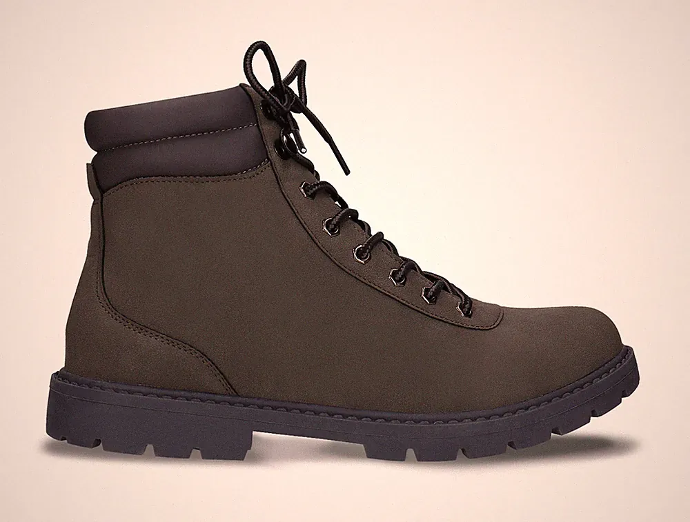 Vegan boots hiking mountain trekking winter ankle collar padded suede-like grey